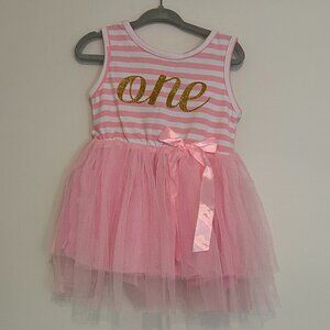 NWT "ONE" Pink/White Birthday Dress, 12-18M